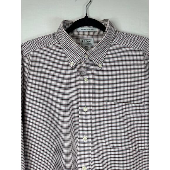 L.L. Bean Red/Cream/Navy Button Up 100% Cotton Men's 17-34 - Picture 1 of 4